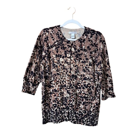 Sarah Spencer Woman cheetah print sweater black shank buttons 3/4 sleeve 1X - Picture 1 of 8